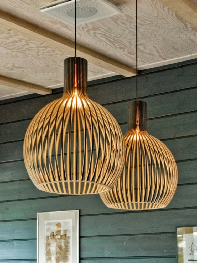 Euroselle Nordic Wooden Cage Pendant Light Chandelier