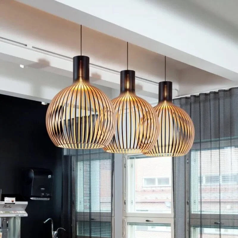 Euroselle Nordic Wooden Cage Pendant Light Chandelier