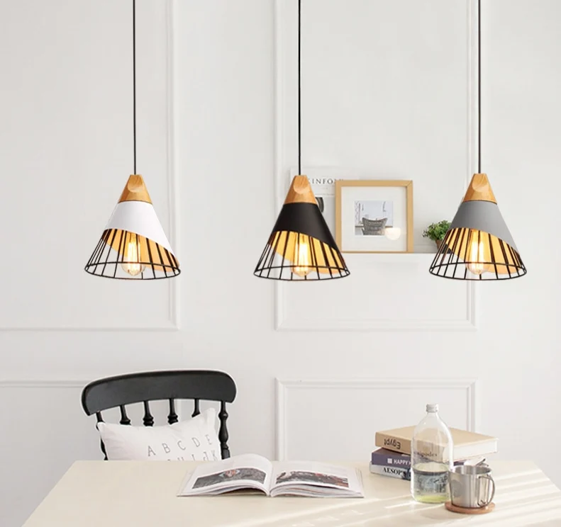 Euroselle Contemporary Wooden Cone Pendant Lighting