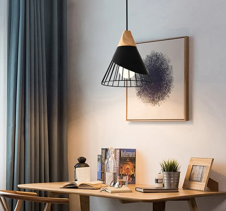 Euroselle Contemporary Wooden Cone Pendant Lighting