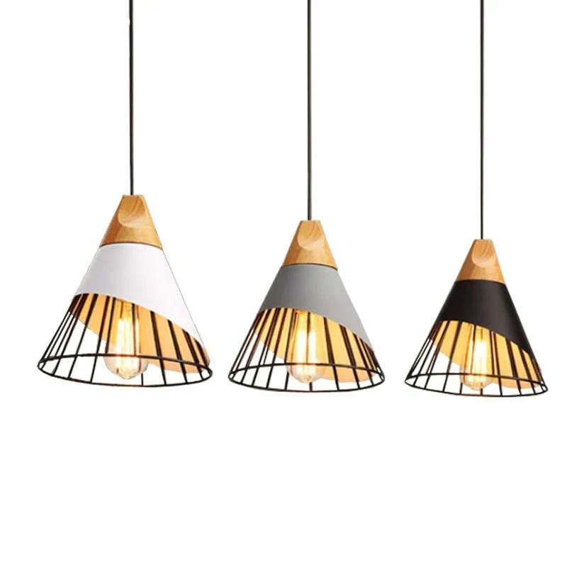 Euroselle Contemporary Wooden Cone Pendant Lighting