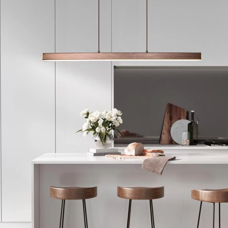Novare Modern Linear Metal LED Pendant Light In Black And Brown