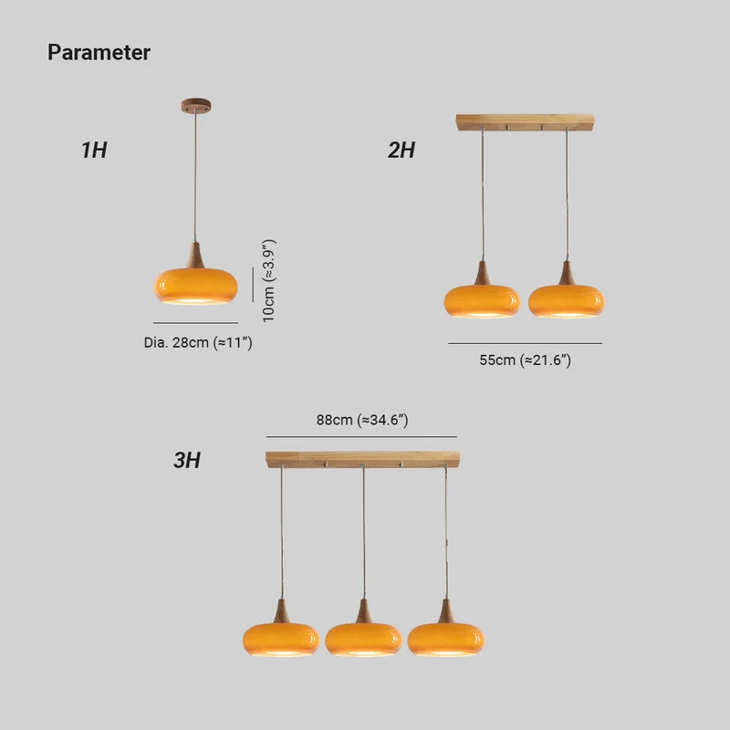 Elowen Wood Pendant Light With Amber Glass Shade And Warm Wood Top By Euroselle