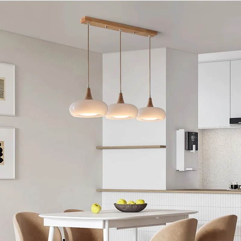 Elowen Wood Pendant Light With Amber Glass Shade And Warm Wood Top By Euroselle
