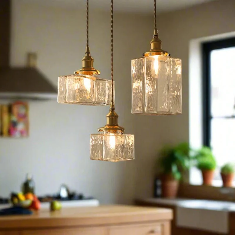 Marcelli Vintage-Style Glass Pendant Light With Copper Trim Euroselle