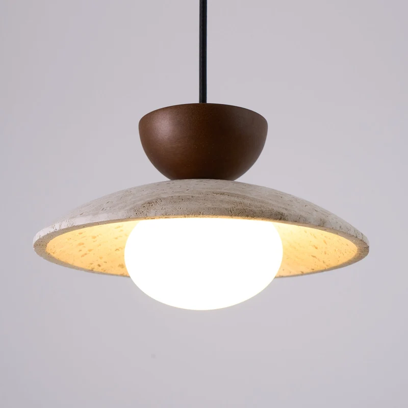 Maris Travertine Pendant Lights With Wood Accents Euroselle