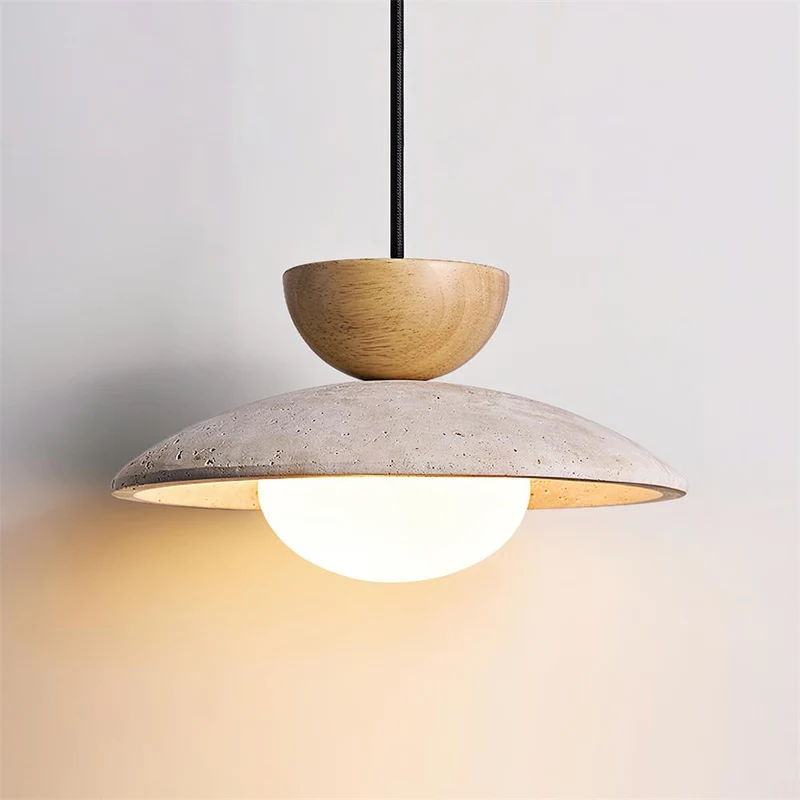 Maris Travertine Pendant Lights With Wood Accents Euroselle