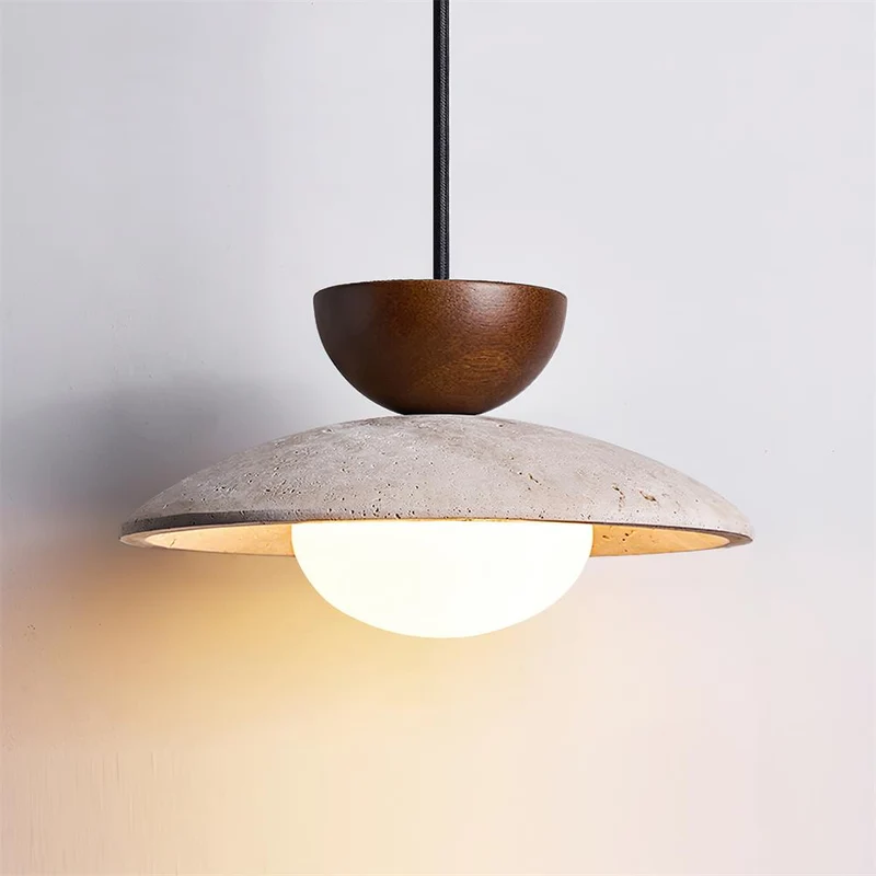 Maris Travertine Pendant Lights With Wood Accents Euroselle