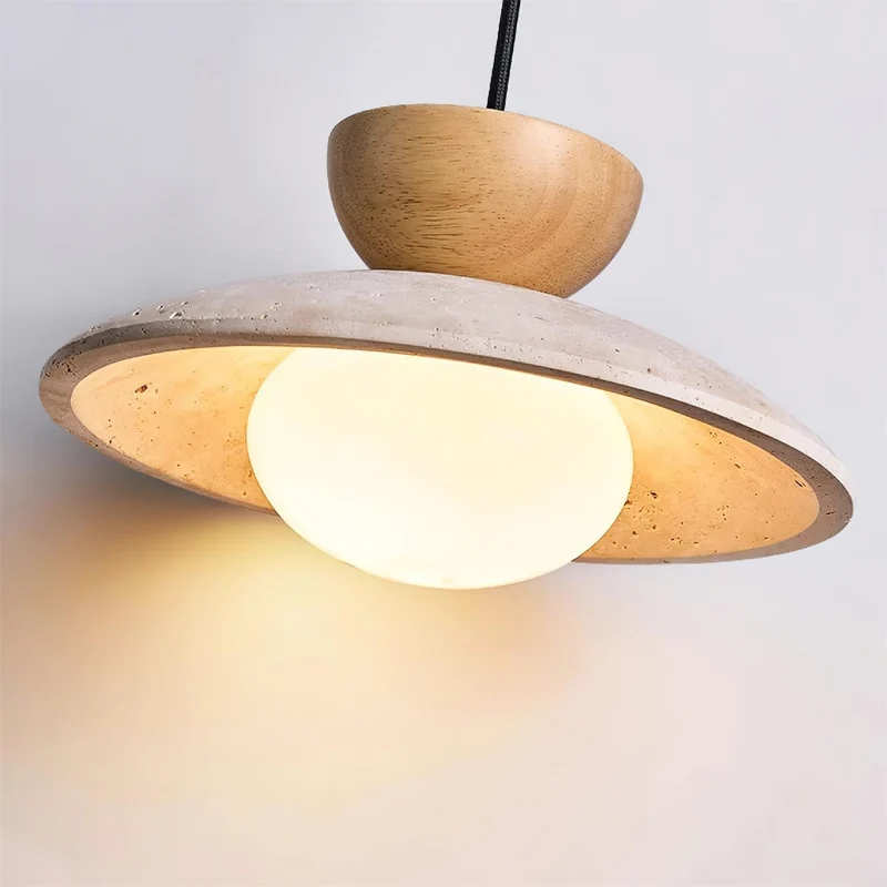 Maris Travertine Pendant Lights With Wood Accents Euroselle