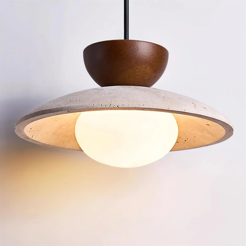 Maris Travertine Pendant Lights With Wood Accents Euroselle