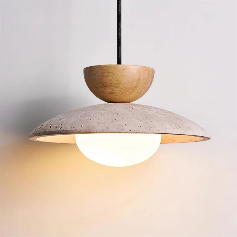 Maris Travertine Pendant Lights With Wood Accents Euroselle