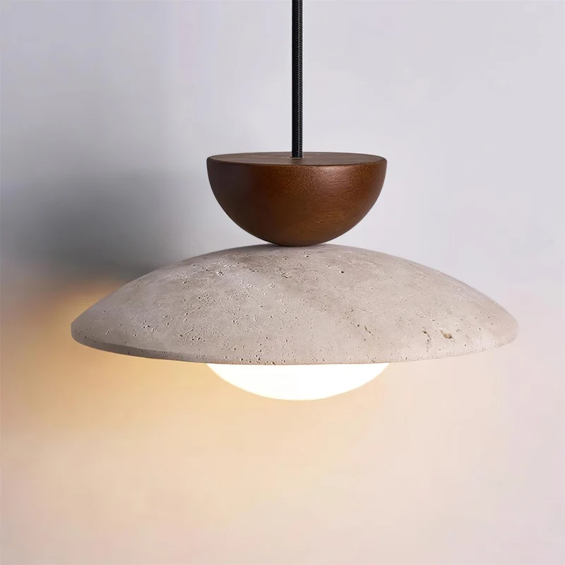 Maris Travertine Pendant Lights With Wood Accents Euroselle