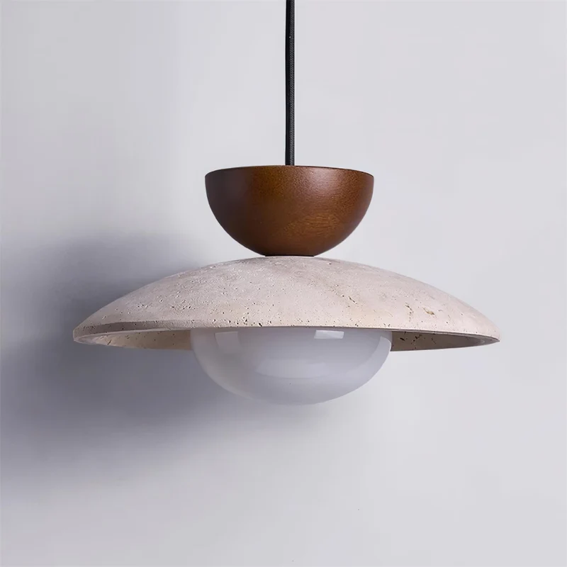 Maris Travertine Pendant Lights With Wood Accents Euroselle