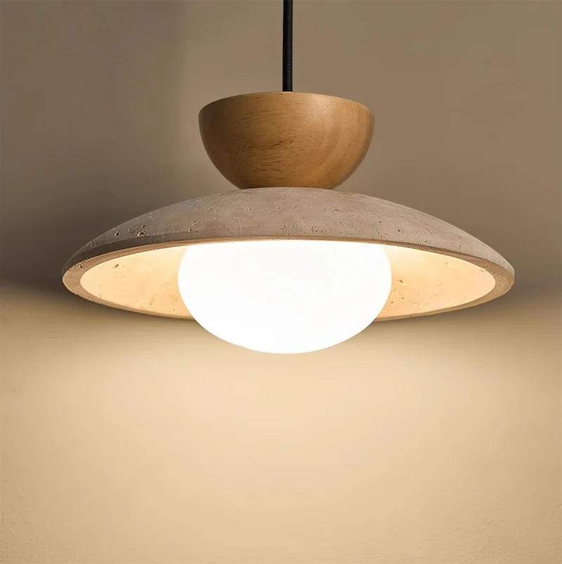 Maris Travertine Pendant Lights With Wood Accents Euroselle