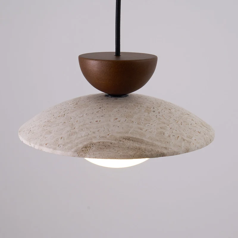 Maris Travertine Pendant Lights With Wood Accents Euroselle