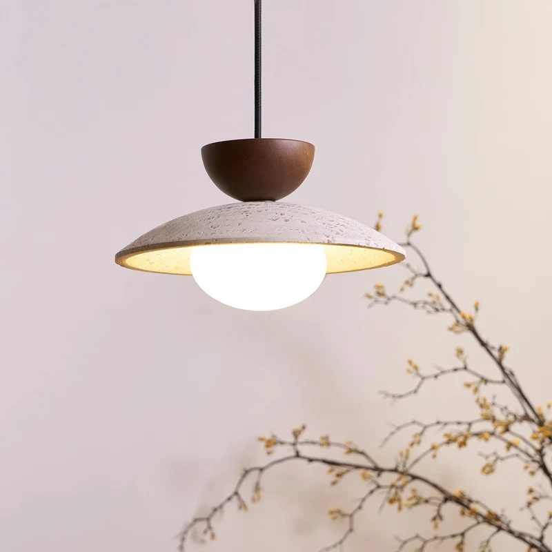 Maris Travertine Pendant Lights With Wood Accents Euroselle