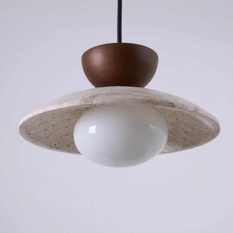 Maris Travertine Pendant Lights With Wood Accents Euroselle