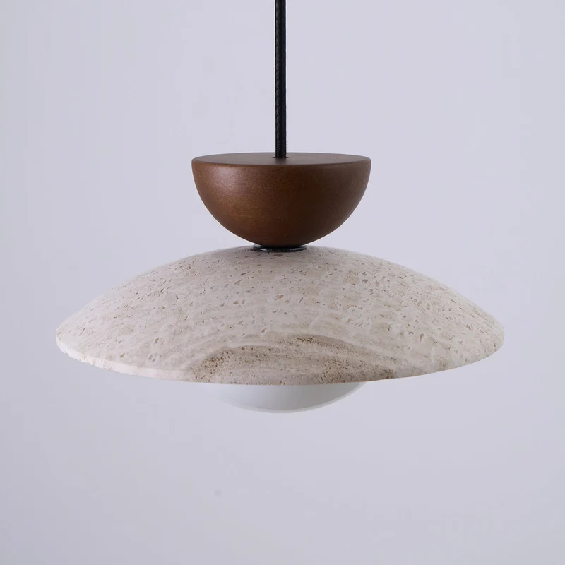 Maris Travertine Pendant Lights With Wood Accents Euroselle