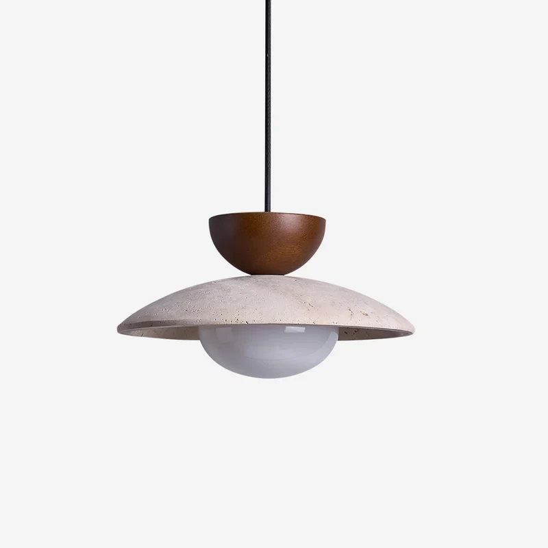 Maris Travertine Pendant Lights With Wood Accents Euroselle