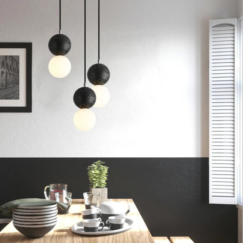LumaNova Modern Bulbs Small LED Pendant Lamps In Black White Glass For Dining Table