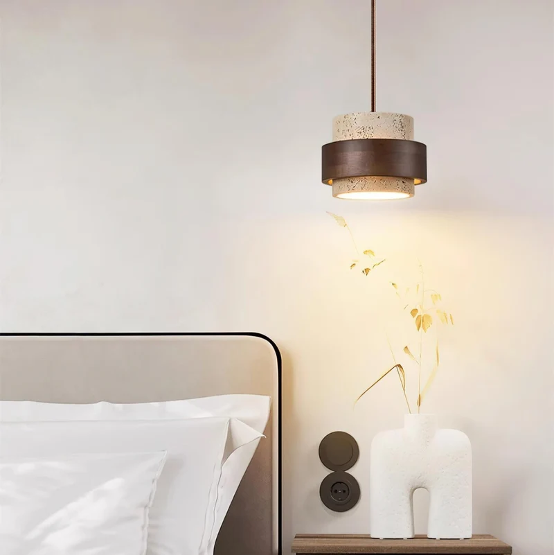 Arvella Cylindrical Travertine Pendant Light Euroselle