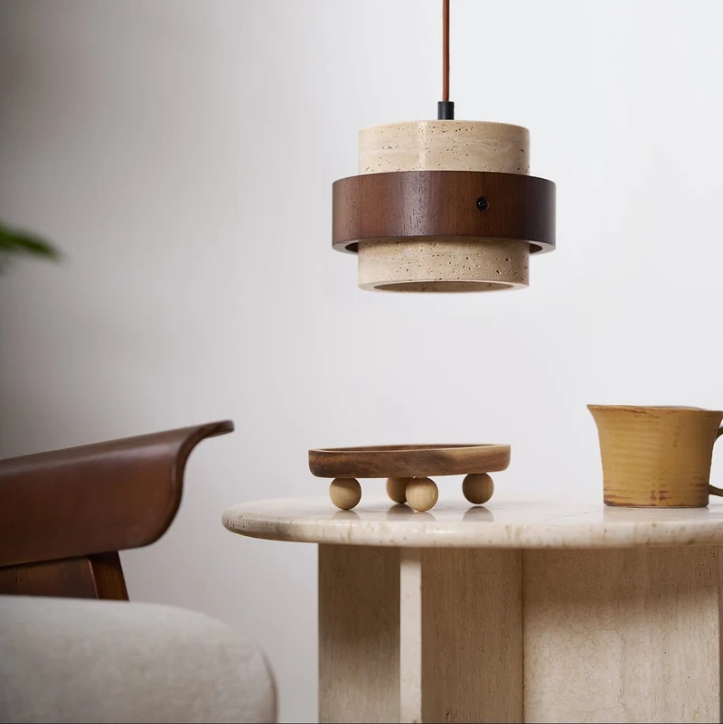 Arvella Cylindrical Travertine Pendant Light Euroselle
