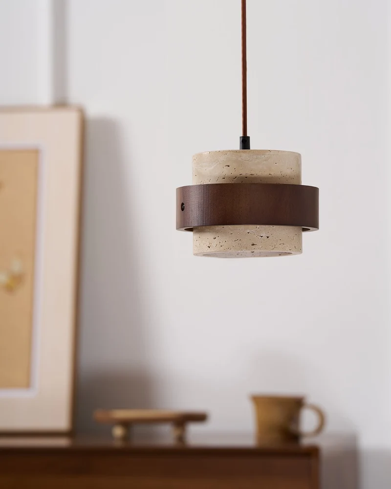 Arvella Cylindrical Travertine Pendant Light Euroselle