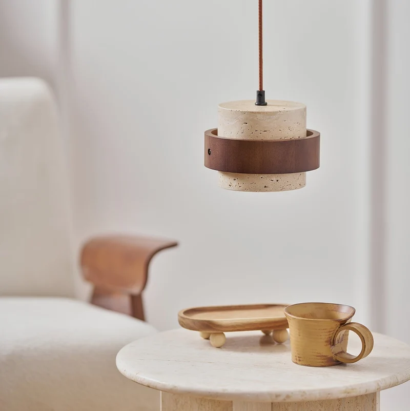 Arvella Cylindrical Travertine Pendant Light Euroselle