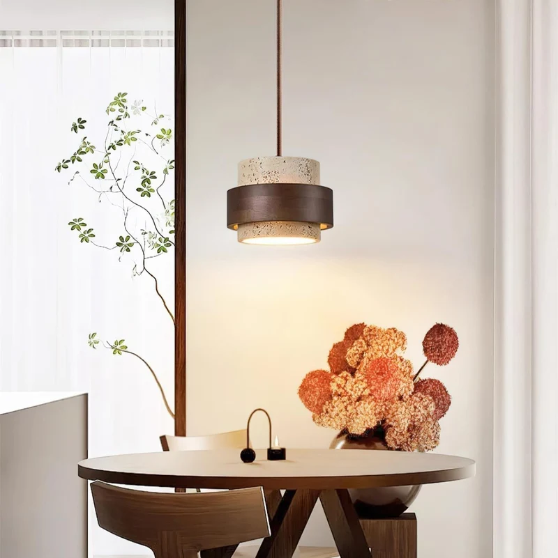Arvella Cylindrical Travertine Pendant Light Euroselle
