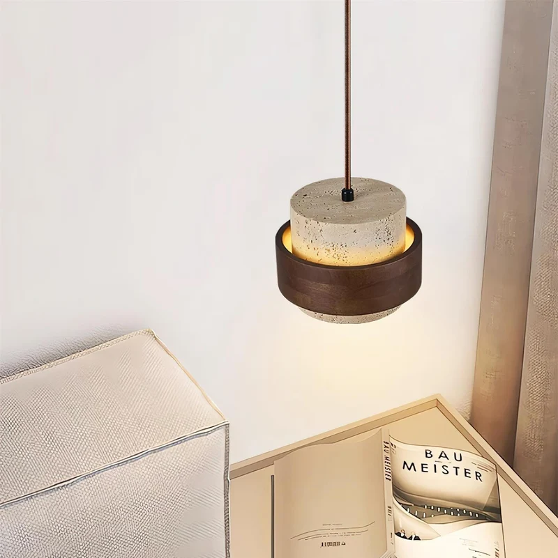 Arvella Cylindrical Travertine Pendant Light Euroselle