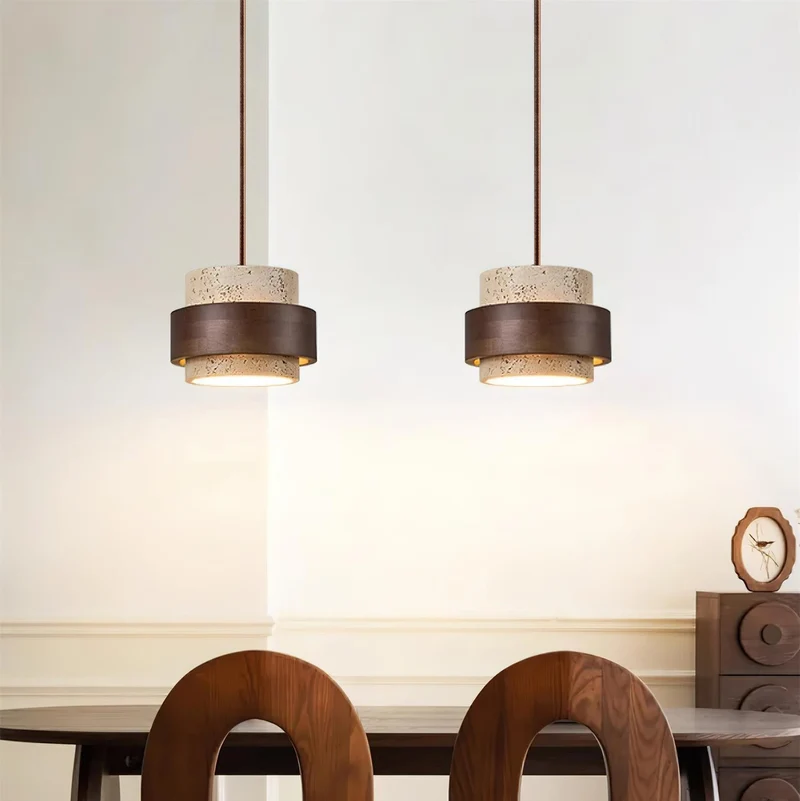 Arvella Cylindrical Travertine Pendant Light Euroselle