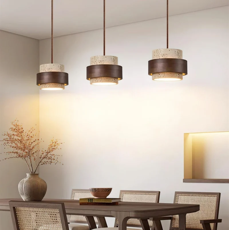 Arvella Cylindrical Travertine Pendant Light Euroselle