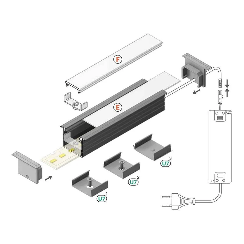 XXL Einbauprofil 200cm Alu-roh ohne Abdeckung für LED-Strips