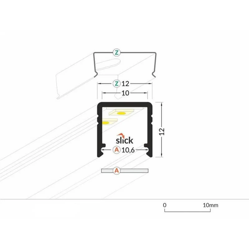 Aufbauprofil micro 200cm Schwarz ohne Abdeckung für LED-Strips
