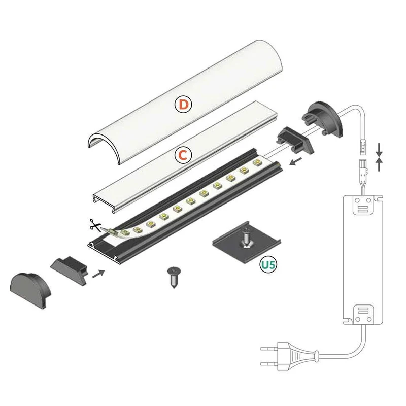 Aufbau-Biegeprofil 200cm Alu-roh ohne Abdeckung für LED-Strips