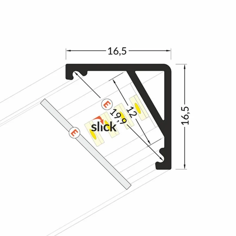 Aufbau-Eckprofil 30° & 60° 200cm Alu-eloxiert ohne Abdeckung