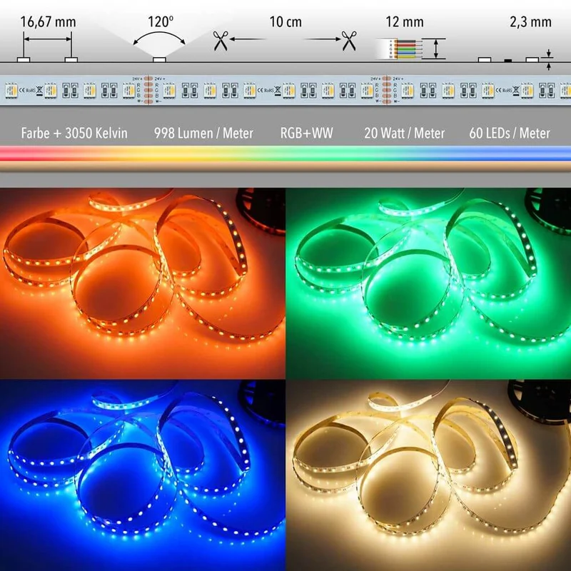 18 W/m RGBW Warmweiß 24V 5m LED-Strip IP20