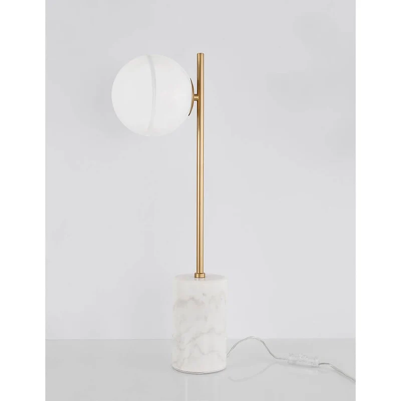 Cantona Marmor Tischlampe Messing, Weiß