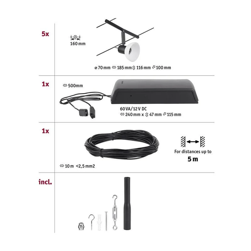CorDuo Seilsystem Sheela 5-Spot Basis-Set Schwarz, Chrom