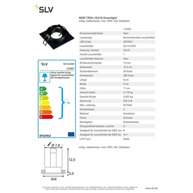 New Tria I GU10 Downlight eckig Schwarz max. 50W