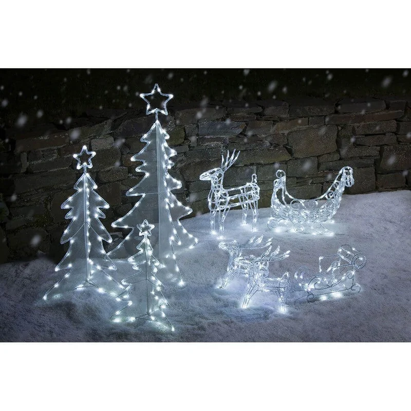 LED Acryl-Set Schlitten mit 2 Rentieren 96 Kaltweiße Dioden 24V