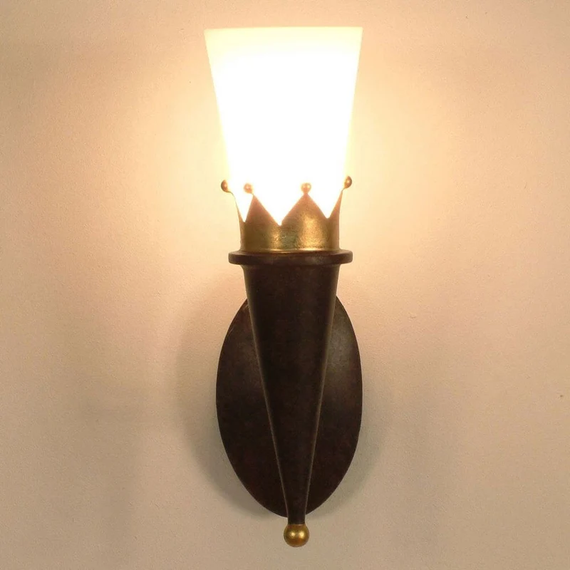 Wandleuchte Torcia Corona Eisen-Glas Braun-Schwarz-Gold