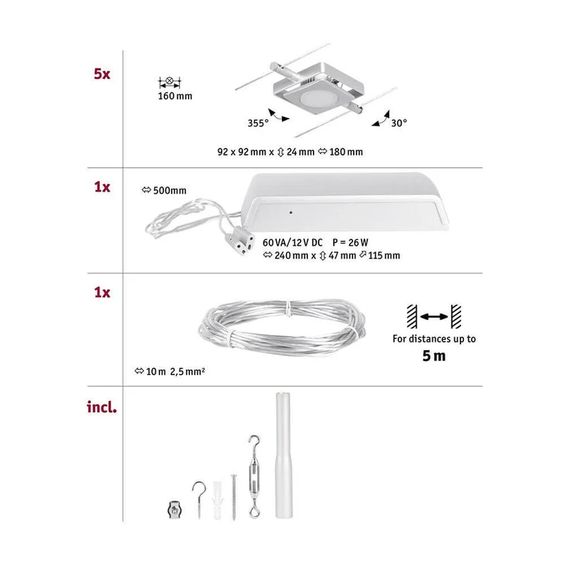CorDuo LED Seilsystem Mac Basissett Chrom-Matt