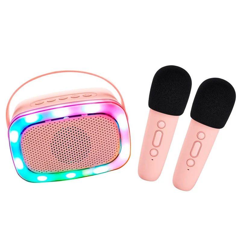 Kabelloser Lautsprecher mit Licht und 2 kabellosen Mikrofonen, rosa