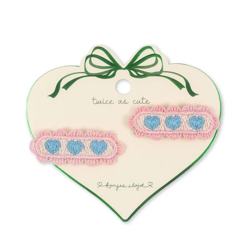 2er-Pack Haarspangen mit Herz-Stickerei Buttercreme
