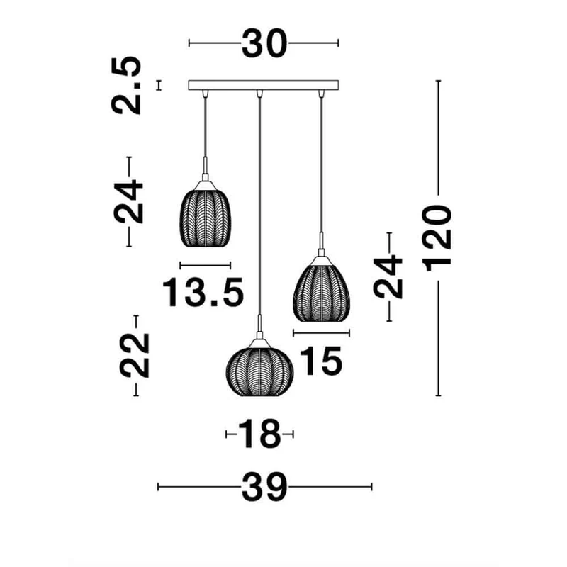 Vario Hängelampe 3-flammig Glas, Metall