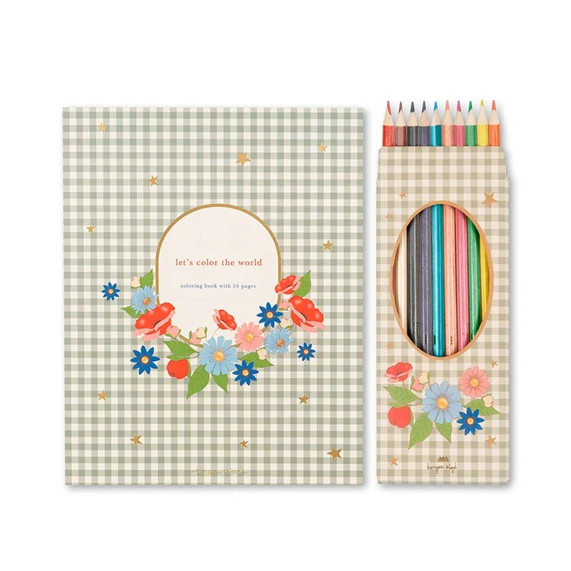 Malbuch und Farben mit Green Tea Check Muster