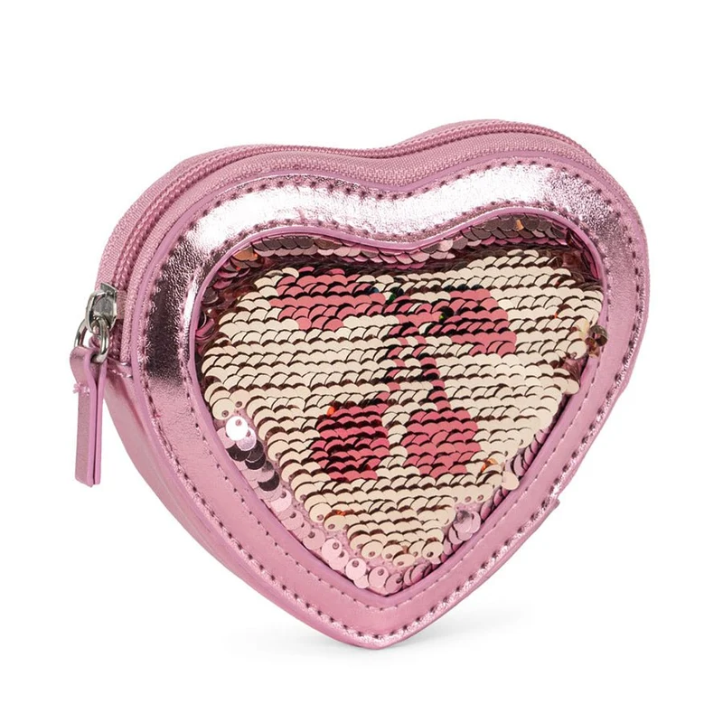 Tut herzförmiges Portemonnaie mit Pailletten, rosa