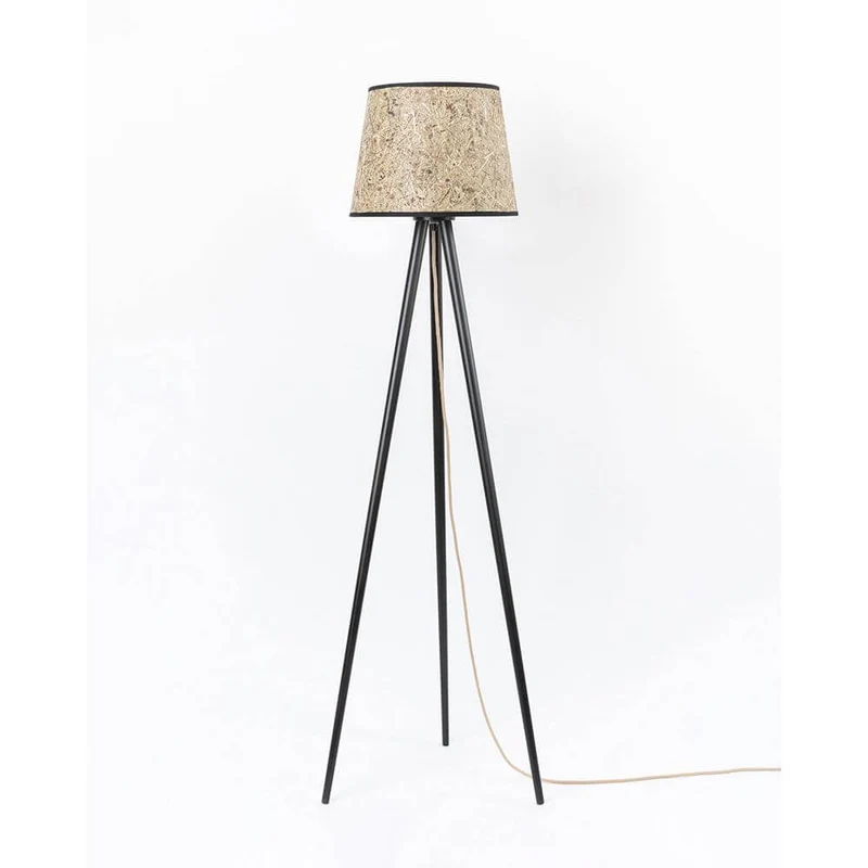 Holz Dreibein-Stehlampe mit Heuschirm