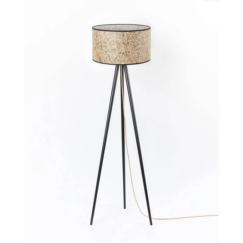 Holz Dreibein-Stehlampe mit Heuschirm